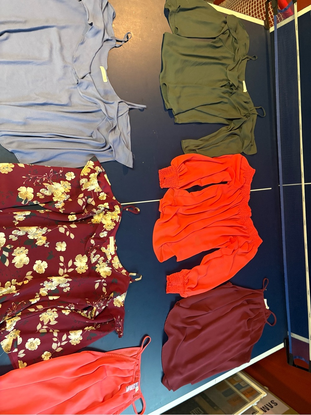 6 women’s size S dress shirts assorted styles off the shoulder and dress tank